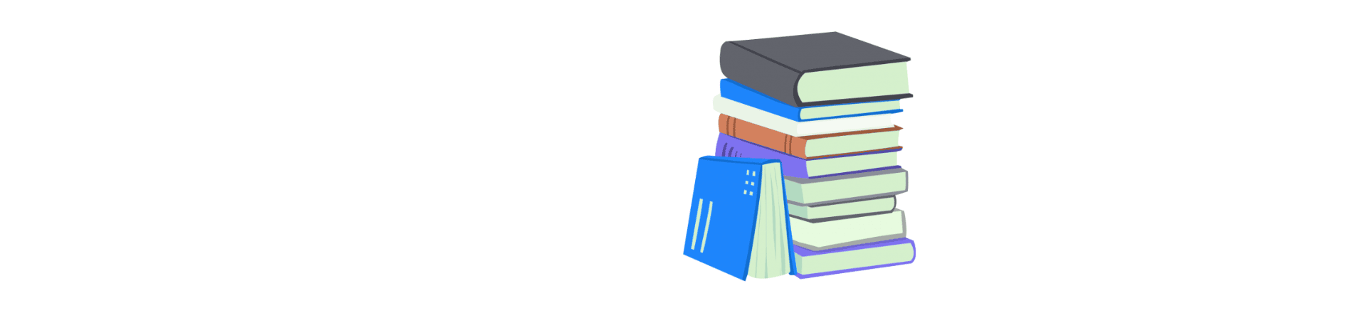 books A tall, uneven stack of colorful books, some leaning and one lying flat against the pile, on a plain white background.